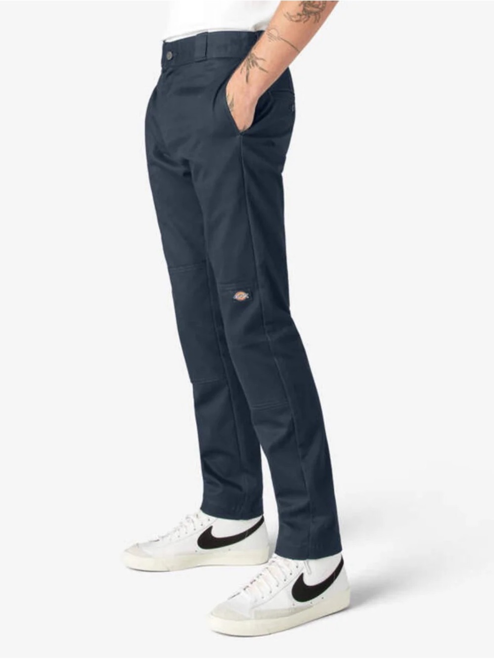 Dickies Men Navy Skinny Straight Fit Logo Workwear Pants 30x34